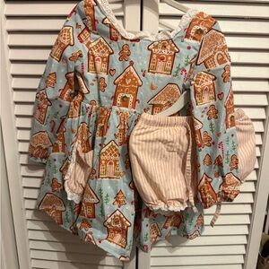 SweetHoney Gingerbread House Dress - Blue and Brown